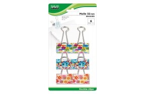 BINDER CLIPS 32mm FLORAL LEBEZ SET 6 PIECES